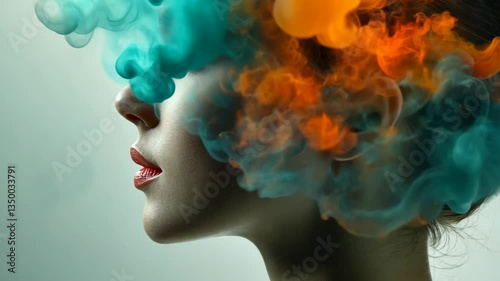 Wallpaper Mural Creative portrait of a woman with colorful smoke swirling around her hair against a neutral background Torontodigital.ca