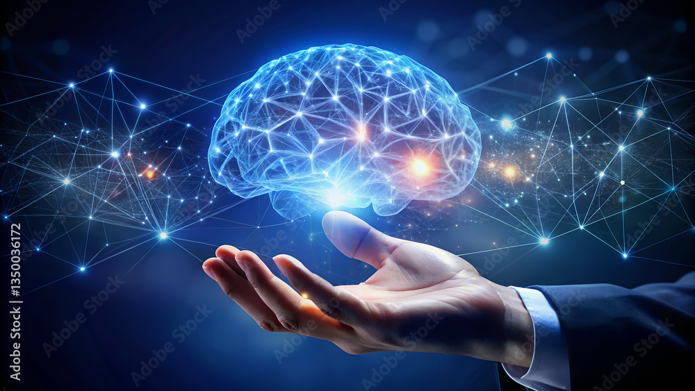 Futuristic AI Innovation with Glowing Digital Brain and Neural Network Hologram Futuristic AI Innovation with Glowing Digital Brain and Neural Network Hologram