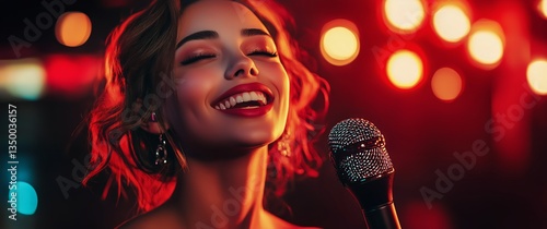 Smiling Singer Performs Joyful Music in Vibrant Nightlife Setting While Engag...