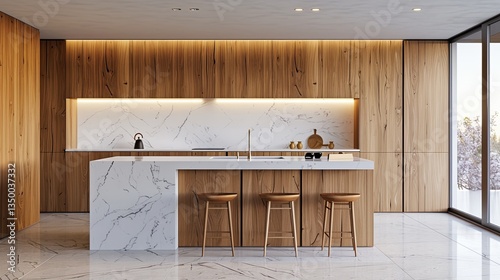 A bright kitchen interior design with beautiful furniture 