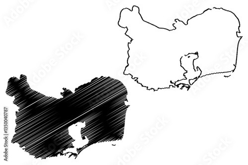 Tulcea County (Administrative divisions of Romania, Sud-Est development region) map vector illustration, scribble sketch Tulcea map