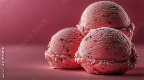 Three Scoops of Strawberry Ice Cream Arranged on a Pink Background With Soft ...