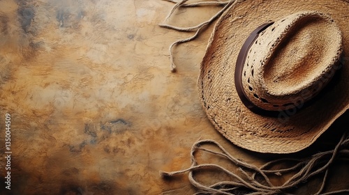 Rustic Straw Hat Lying on a Textured Background With Natural Tones in a Warm ...