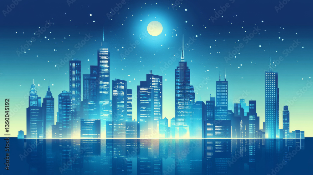 Abstract tech city skyline background. Vector realistic illustration of blue cityscape, modern building silhouettes and skyscrapers, futuristic communication technology, virtual reality, business Abstract tech city skyline background. Vector realistic illustration of blue cityscape, modern building silhouettes and skyscrapers, futuristic communication technology, virtual reality, business