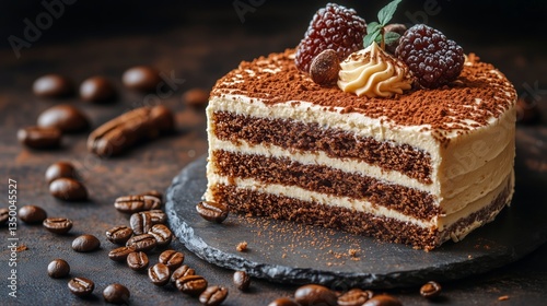 Delicious Layered Dessert Topped With Cream and Garnished With Mint and Choco...