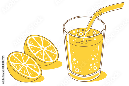 12 Glass of orange juice, carbonated beverage, vibrant yellow color, transparent glass, fizzy drink, refreshing, high-resolution, product photography, advertising style, isolated on white background, 