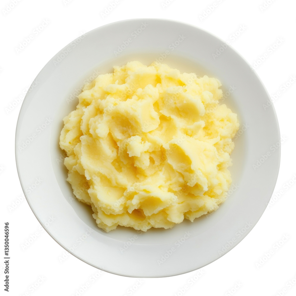 White plate of boil potato mashed Isolated on transparent Background White plate of boil potato mashed Isolated on transparent Background
