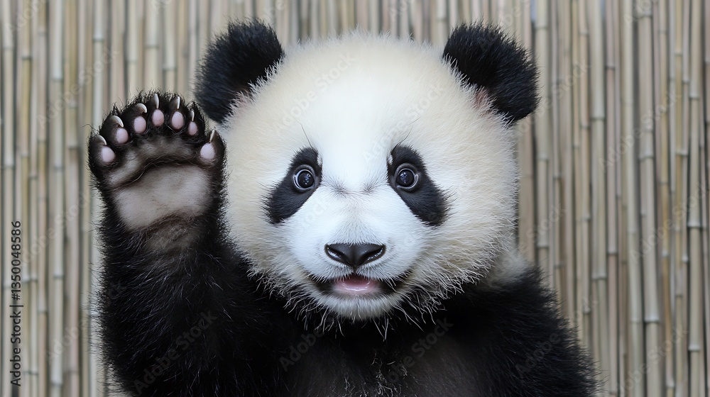 Fototapeta premium Cute panda cub waving