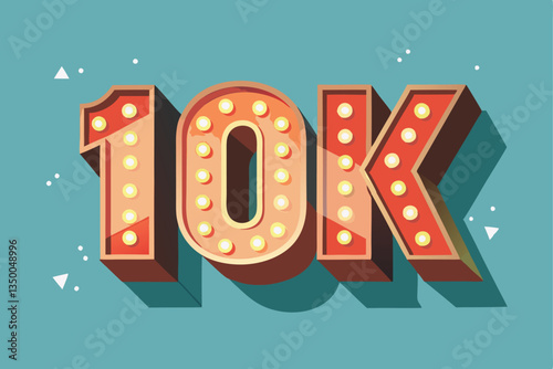 Celebrating a 10K milestone with illuminated marquee numbers, perfect for showing success, views and subscribers in digital media