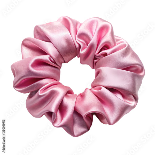 Pink silk scrunchie isolated on transparent background  

