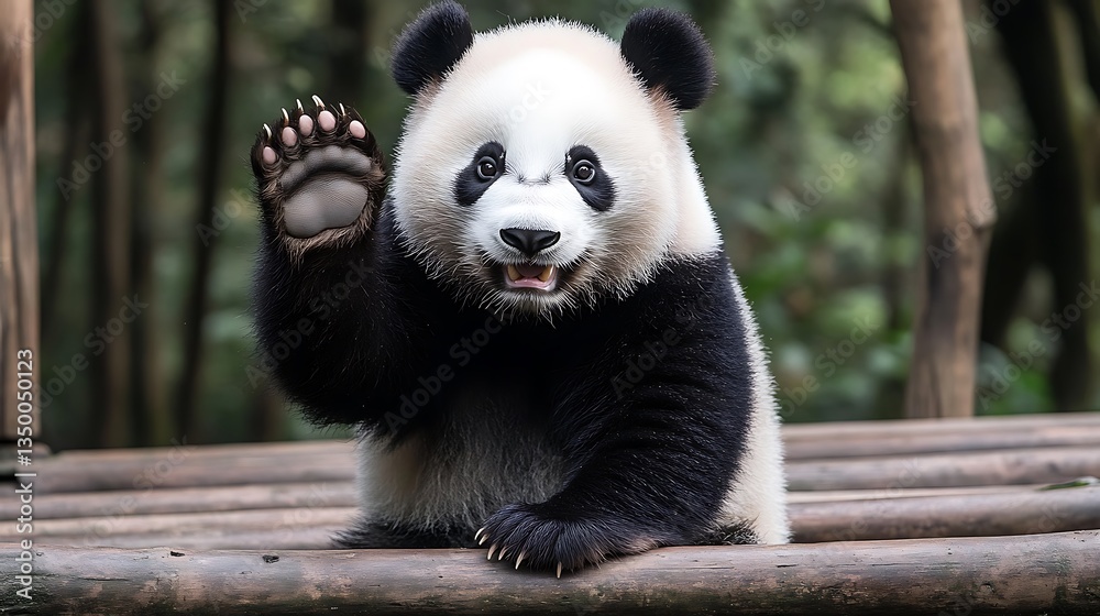 Naklejka premium Cute panda waving hello
