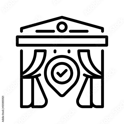 Venue Selection Line Icon, Outline Symbol for Event Location, Conference Hall Booking, Party Planning, Meeting Spaces, and Wedding Venues. Vector Sign Icon.