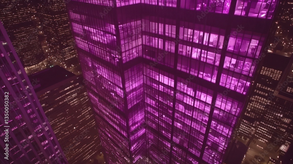 Obraz premium Night cityscape view of illuminated skyscraper