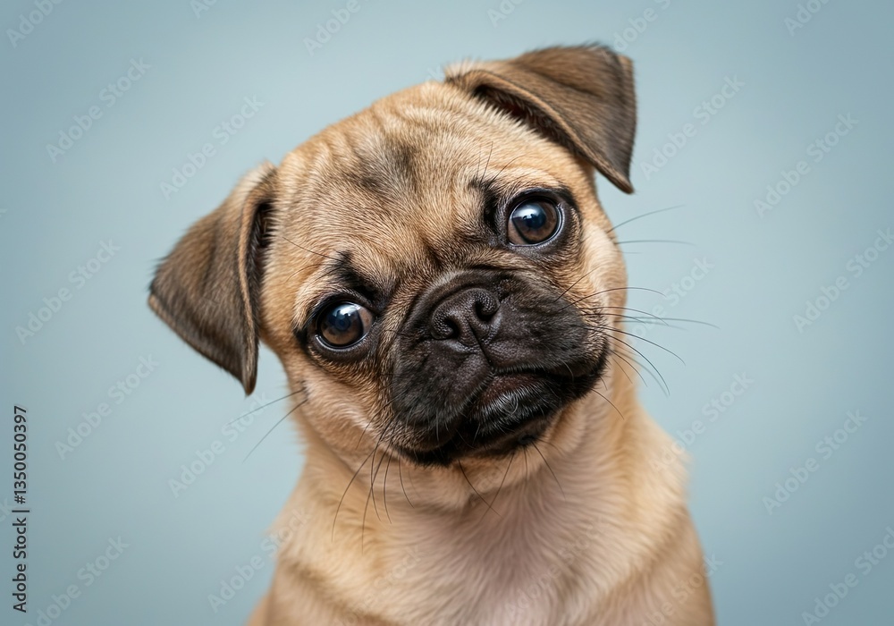 Fototapeta premium Charming Pug Puppy Tilting Head – Curious and Playful Pet