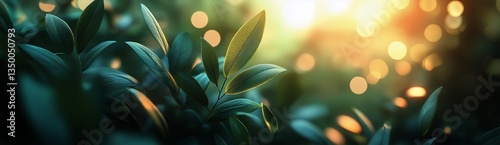 Close up of Vibrant Green Leaves Illuminated by Soft Sunlight in a Natural Se...