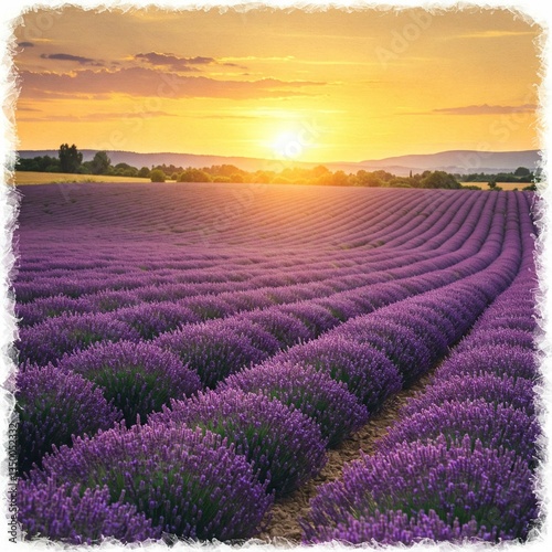 Sunset Over a Lavender Field