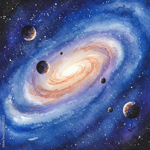 Swirling Galaxy with Distant Planets