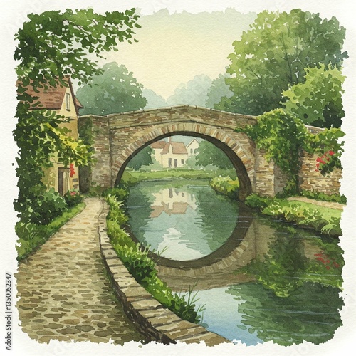 Old Stone Bridge Over Quiet River