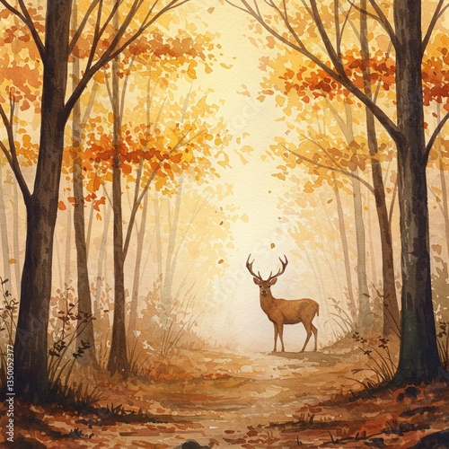 Deer Standing in an Autumn Forest