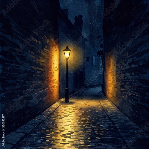 Lonely Lantern Lighting a Dark Alley