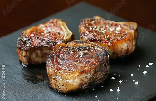 Grilled Meat Prepared With Spices and Presented on a Slate Board