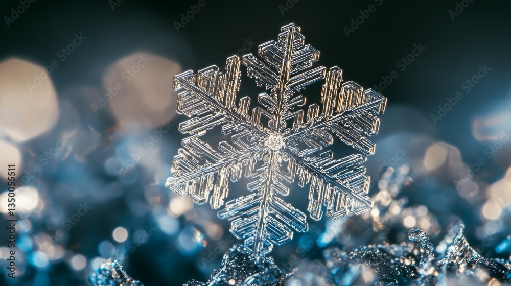 Stunning Close-Up of Unique Snowflake on Sparkling Background