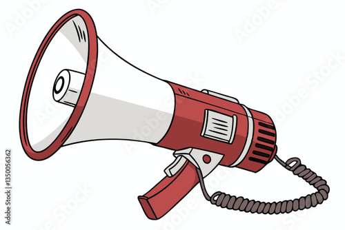 19 megaphone, handheld, red and white, loud speaker, announcement, public address system, communication device, bullhorn, protest tool, attention-grabbing, hand holding, isolated on white background, 