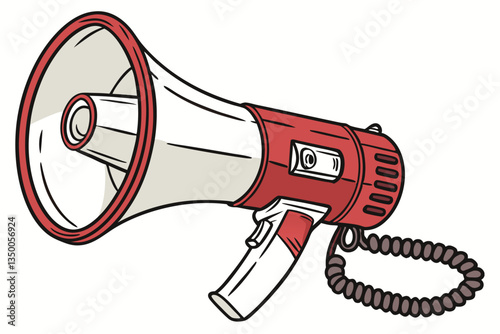 19 megaphone, handheld, red and white, loud speaker, announcement, public address system, communication device, bullhorn, protest tool, attention-grabbing, hand holding, isolated on white background, 