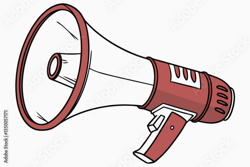 19 megaphone, handheld, red and white, loud speaker, announcement, public address system, communication device, bullhorn, protest tool, attention-grabbing, hand holding, isolated on white background, 