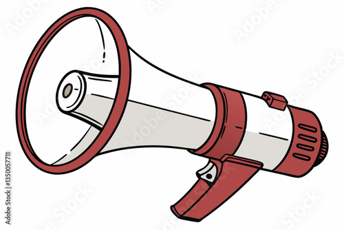 19 megaphone, handheld, red and white, loud speaker, announcement, public address system, communication device, bullhorn, protest tool, attention-grabbing, hand holding, isolated on white background, 