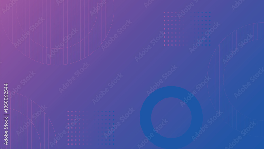 Fototapeta premium This vibrant abstract background features a dynamic interplay of geometric shapes, including circles, lines, and squares, in a gradient of purple and blue.