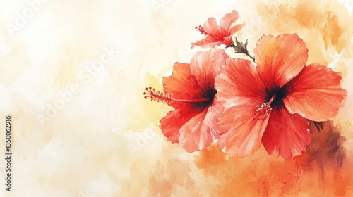 Delicate hibiscus blossoms in soft watercolor style