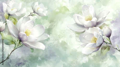 Delicate white magnolia blossoms on a soft pastel background