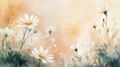 Delicate white daisies in a soft, sunlit field