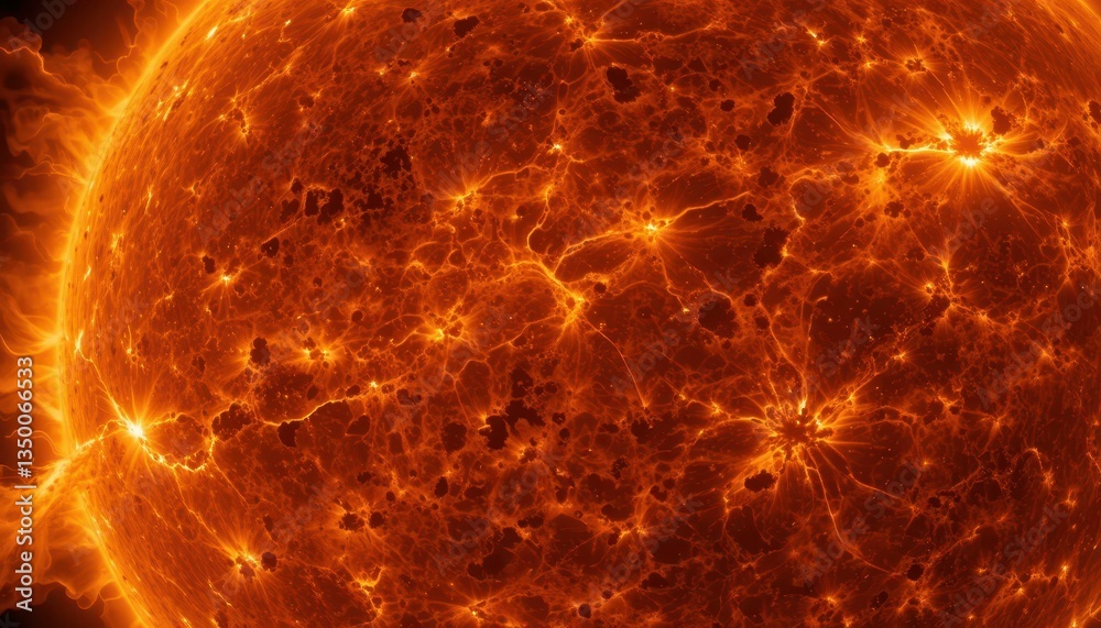 Fototapeta premium Dramatic Solar Surface with Fiery Flares and Magnetic Patterns