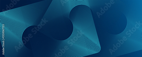 Abstract blue glowing geometric lines on dark background. Modern shiny blue rounded square lines pattern. Futuristic technology concept. Suit for poster, cover, banner, presentation, website, flyer