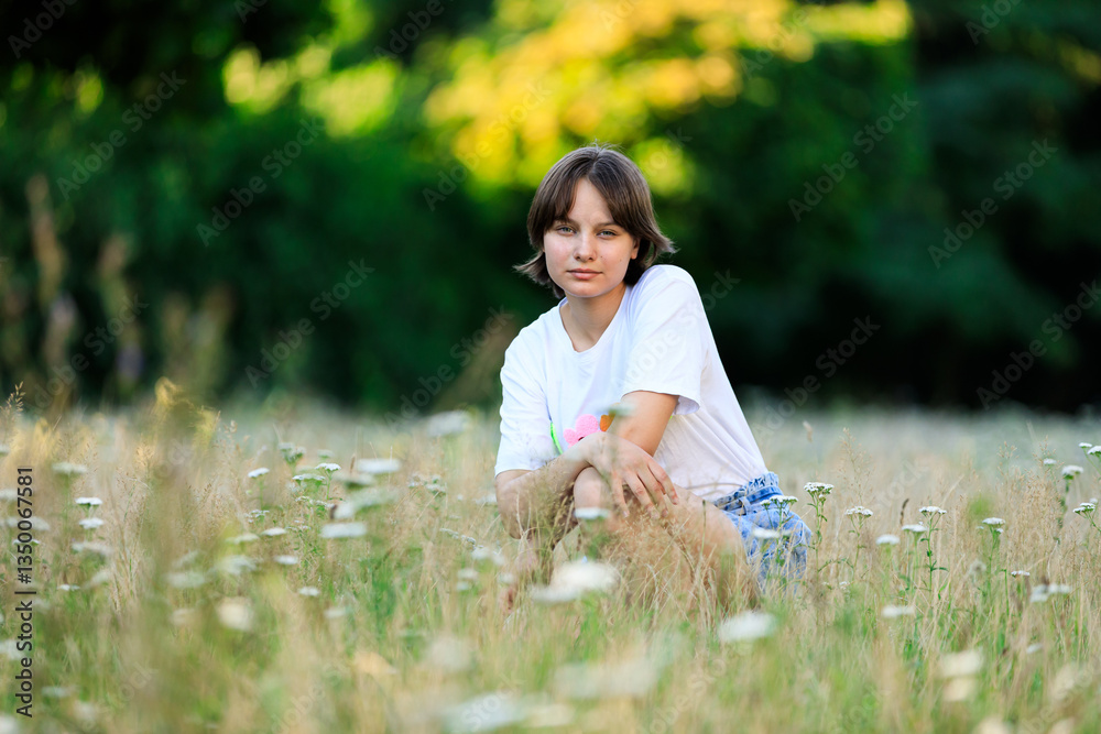 Portrait of girl in park in summer