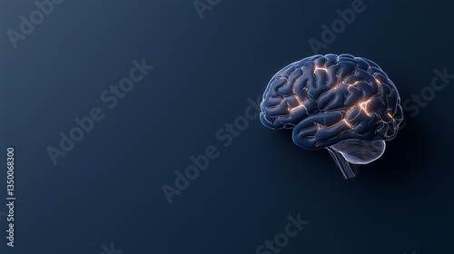Digital Illustration of Human Brain with Electrical Flashes on Blue Background