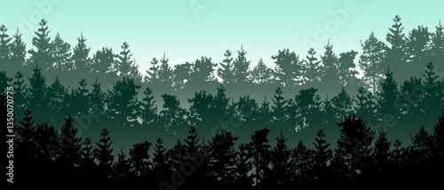 Simple layered vector of misty green forest.