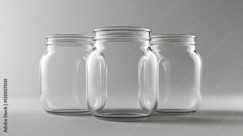 3D set of glass jars isolated on gray background. Vector realistic illustration of empty transparent containers for preserved food, kitchen storage canister, jam or pickle canning, kitchenware mockup 3D set of glass jars isolated on gray background. Vector realistic illustration of empty transparent containers for preserved food, kitchen storage canister, jam or pickle canning, kitchenware mockup