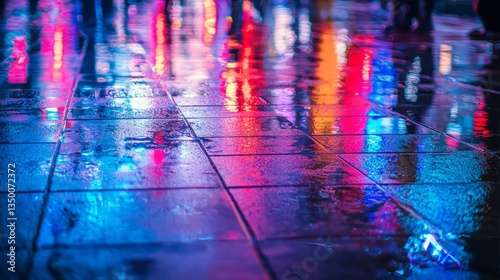 Wallpaper Mural Vibrant City Lights Reflected on Wet Pavement at Night Torontodigital.ca