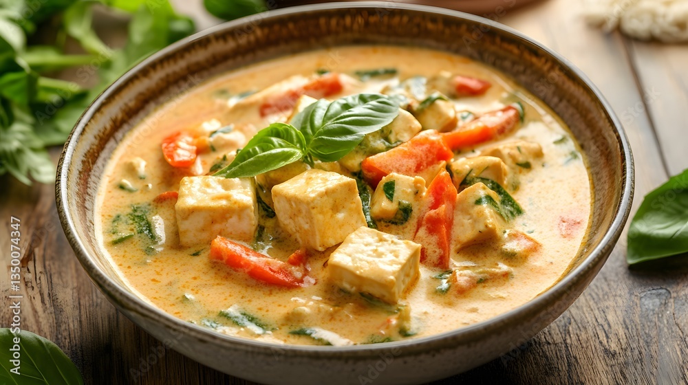 Culinary Delight: A vibrant and appetizing close-up of a bowl of tofu curry, showcasing the delicious blend of flavors, with a focus on fresh ingredients. Culinary Delight: A vibrant and appetizing close-up of a bowl of tofu curry, showcasing the delicious blend of flavors, with a focus on fresh ingredients.