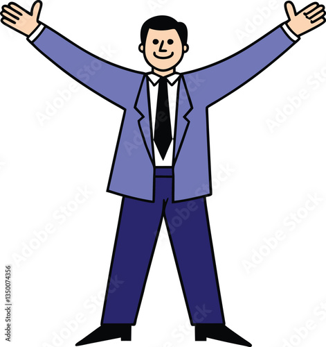 Happy Businessman Celebrating Success, Open Arms, Achievement, Victory, Joy