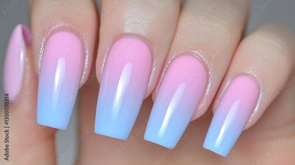 Soft, pastel ombre nails. Delicate pink and blue gradient Soft, pastel ombre nails. Delicate pink and blue gradient