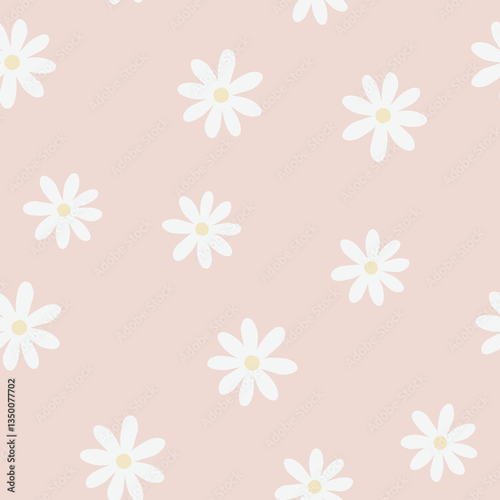 Floral Daisies Vector Seamless Pattern on Light Pink Background Floral Daisies Vector Seamless Pattern on Light Pink Background