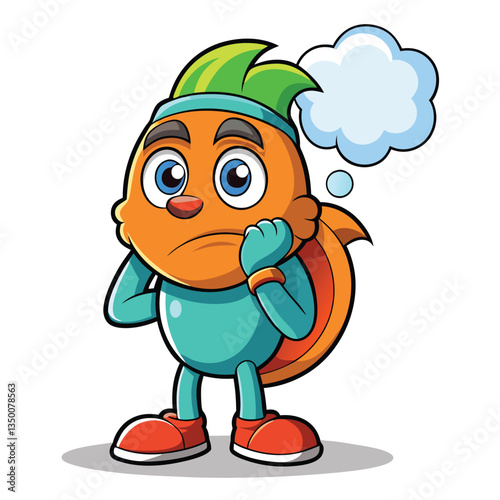 Cartoon character, thoughtful and pondering