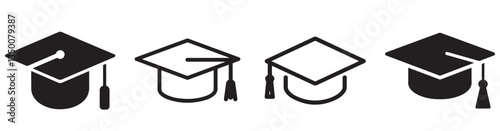 Flat vector illustration of graduation caps representing education and academic achievement