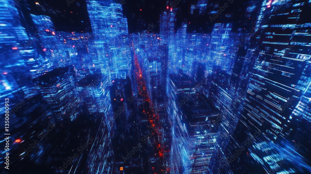Futuristic city aerial view, digital art, night scene Futuristic city aerial view, digital art, night scene