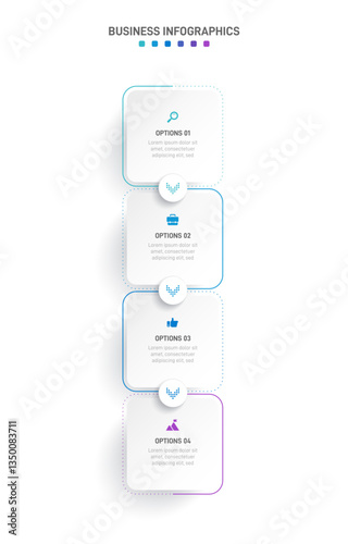 Vertical progress bar featuring 4 arrow-shaped elements, symbolizing the four stages of business strategy and progression. Clean timeline infographic design template. Vector for mobile presentation.