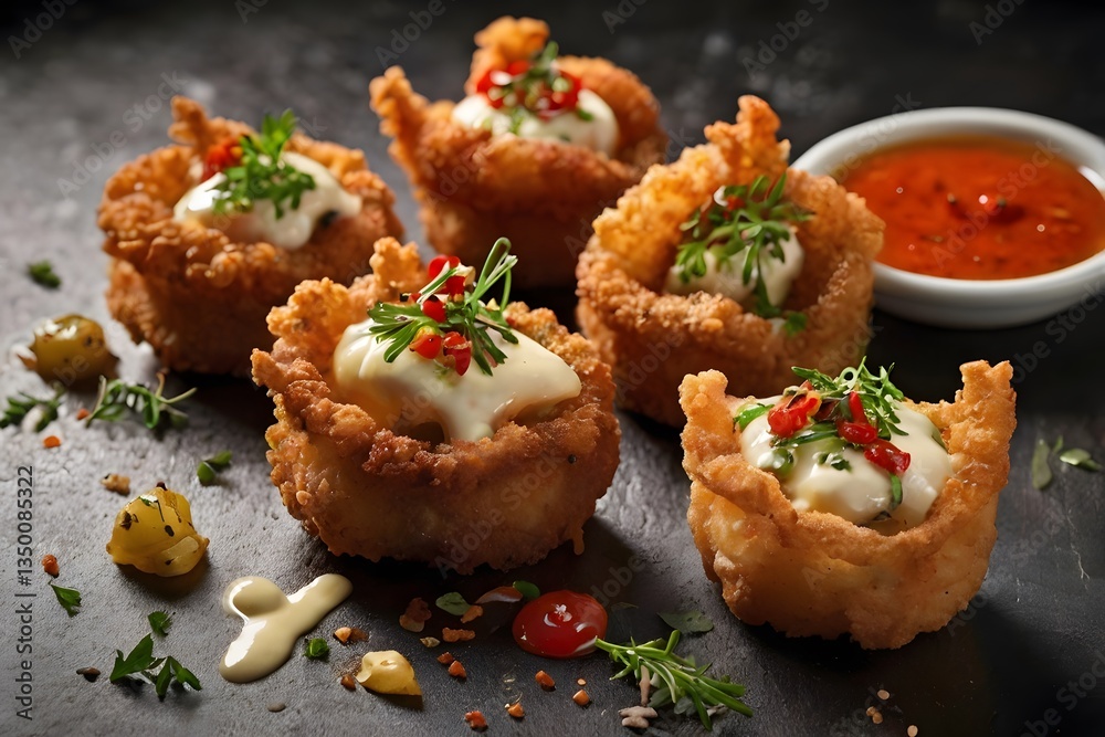 Delicious Platter of Varied Fried Foods and Dips
